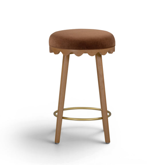Oodle Performance Vegan Mohair Bar and Counter Stool - Bronze / Light Walnut / Counter Height