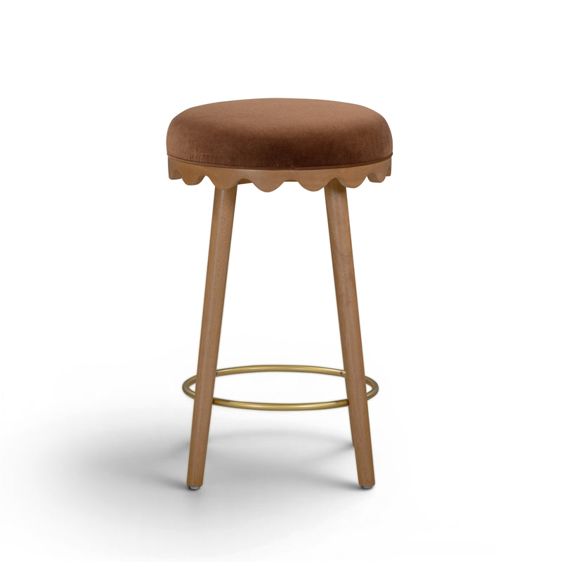 Oodle Performance Vegan Mohair Bar and Counter Stool - Bronze / Light Walnut / Counter Height