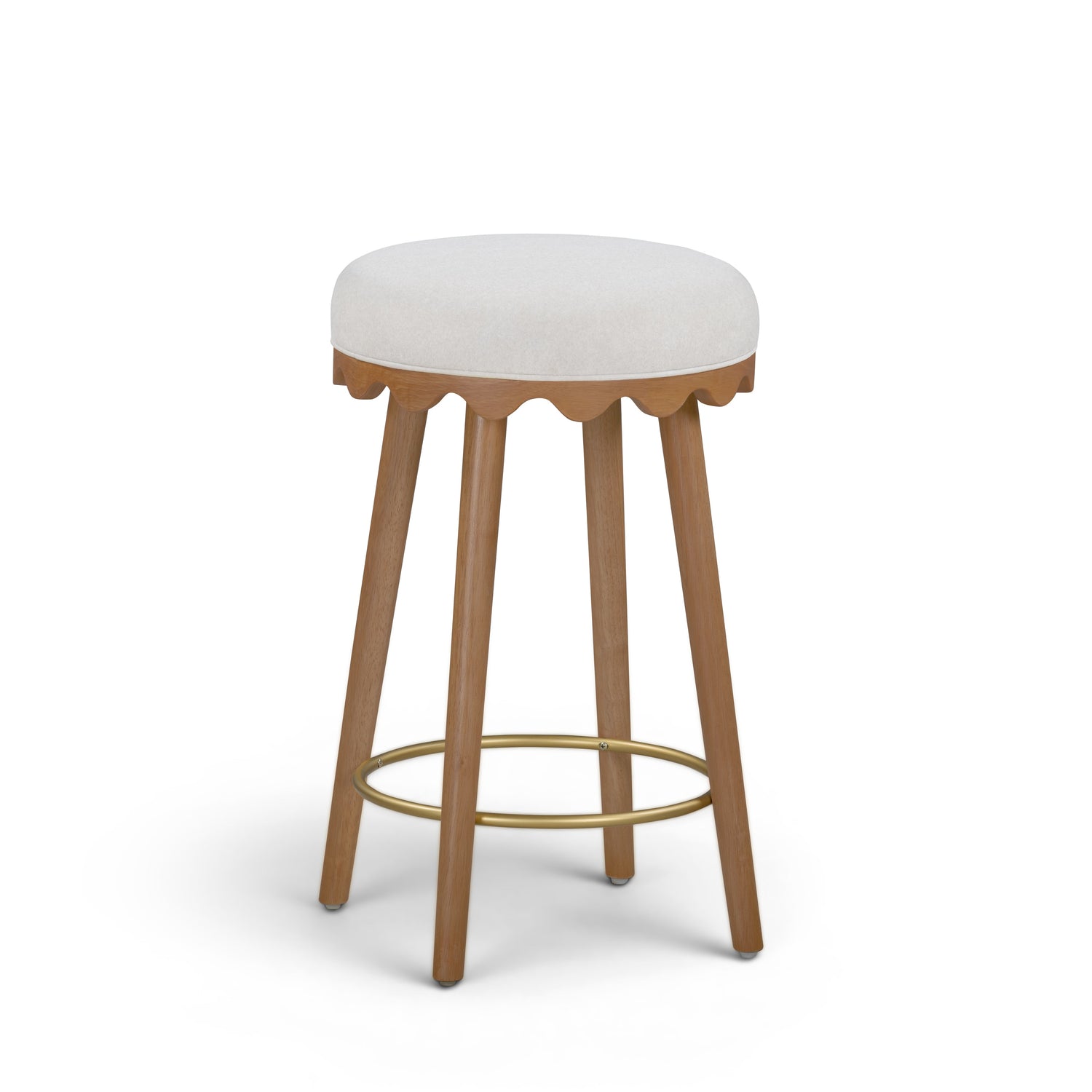 Oodle Performance Vegan Mohair Bar and Counter Stool - Cream / Light Walnut / Counter Height