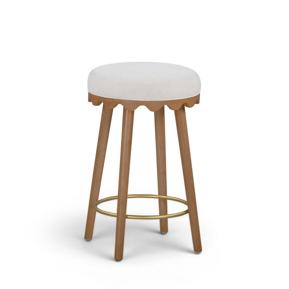 Oodle Performance Vegan Mohair Bar and Counter Stool - Cream / Light Walnut / Counter Height