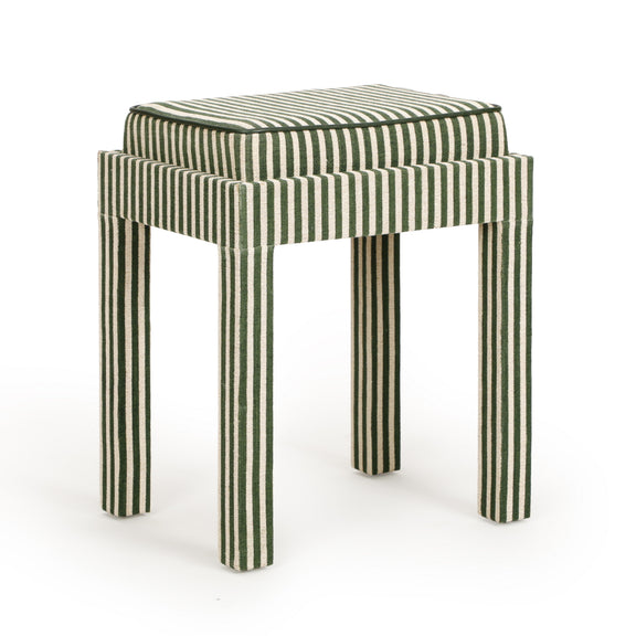 Kora Cotton Jute Contract-Grade Accent Stool - Green Stripes