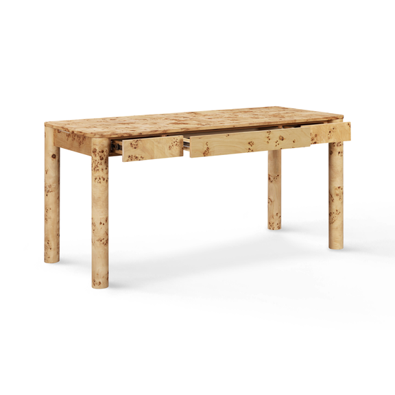 Berri 60" Natural Burl 3-Drawer Work Desk