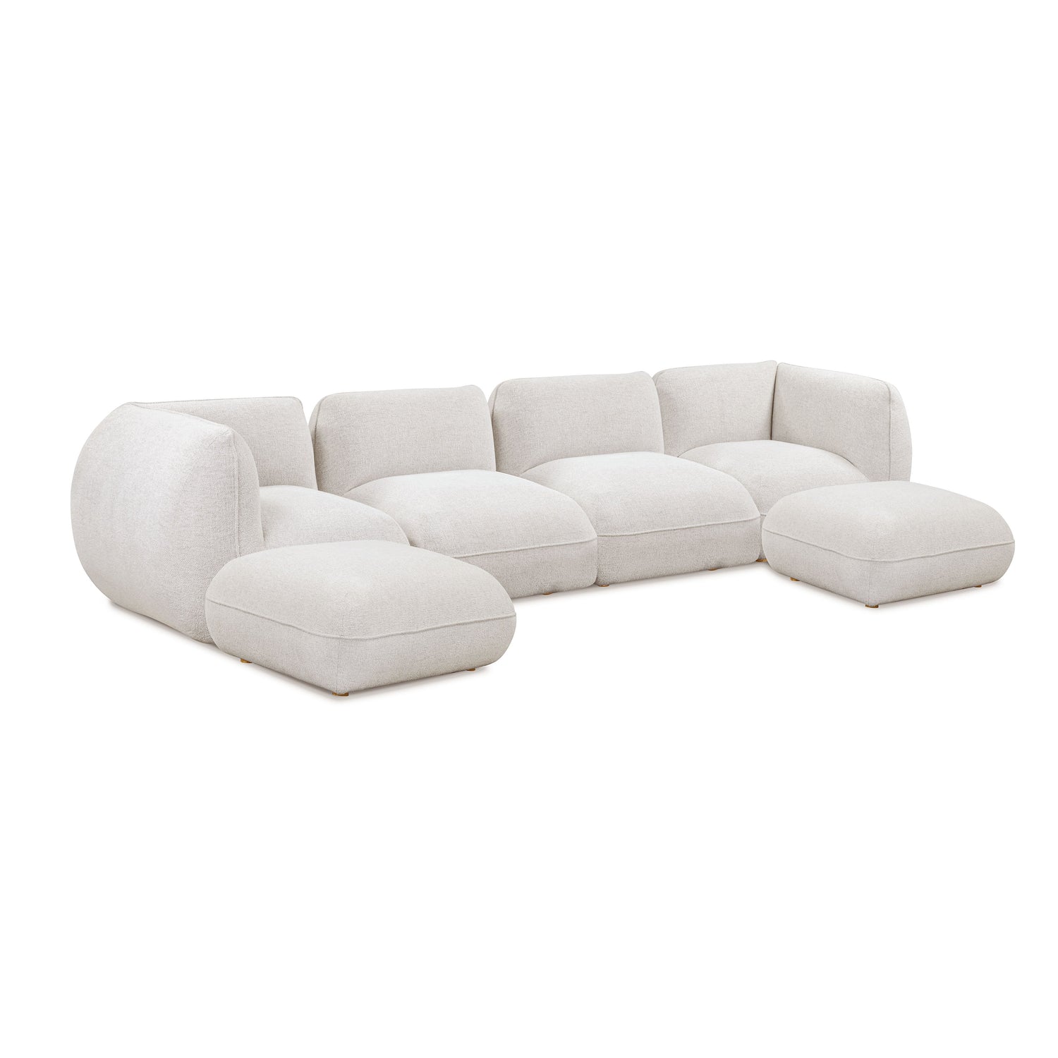 Arezza Stone White Contract-Grade Basketweave Chenille Modular U-Chaise Sectional