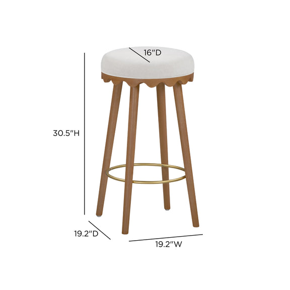 Oodle Performance Vegan Mohair Bar and Counter Stool - Cream / Light Walnut / Bar Height