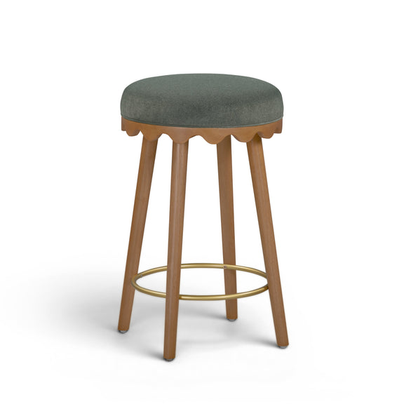 Oodle Performance Vegan Mohair Bar and Counter Stool - Green / Light Walnut / Counter Height