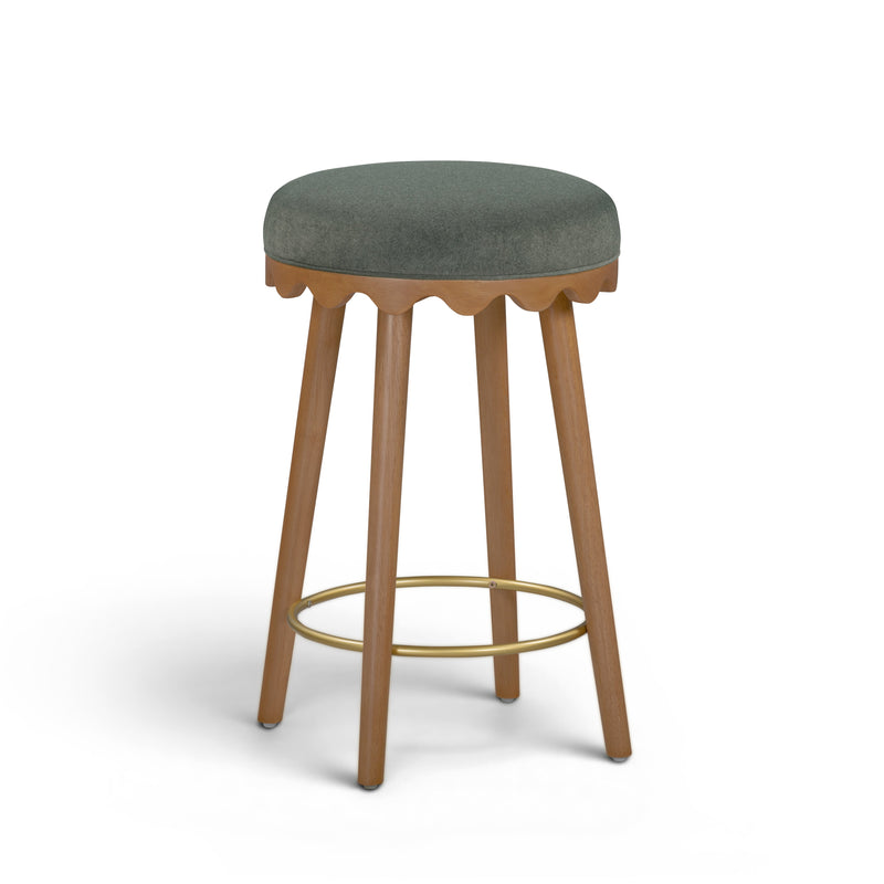Oodle Performance Vegan Mohair Bar and Counter Stool - Green / Light Walnut / Counter Height