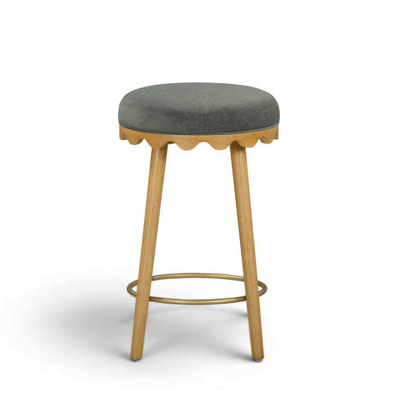 Oodle Performance Vegan Mohair Bar and Counter Stool - Green / Natural Ash / Counter Height