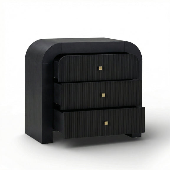 Hump 38" Arched 3-Drawer Bedside Chest - Black