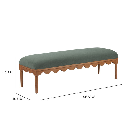 Oodle 56.5" Performance Vegan Mohair Bench - Green / Walnut