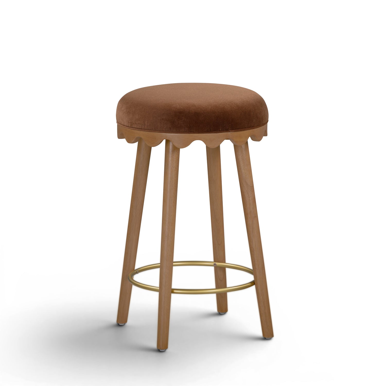 Oodle Performance Vegan Mohair Bar and Counter Stool - Bronze / Light Walnut / Counter Height