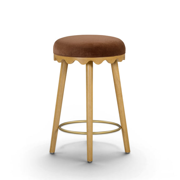 Oodle Performance Vegan Mohair Bar and Counter Stool - Bronze / Natural Ash / Counter Height