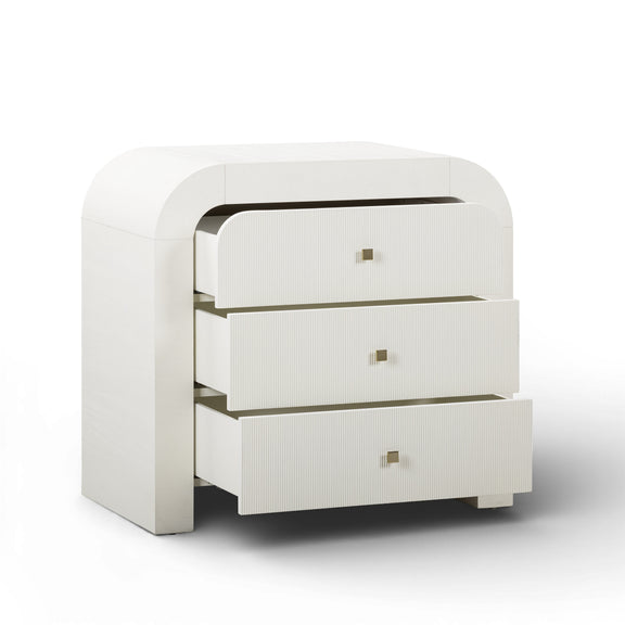 Hump 38" Arched 3-Drawer Bedside Chest - White