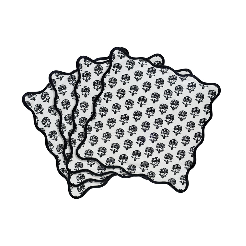 Crissy Cotton Canvas Printed Napkins - Set of 4 - Black Vintage Floral