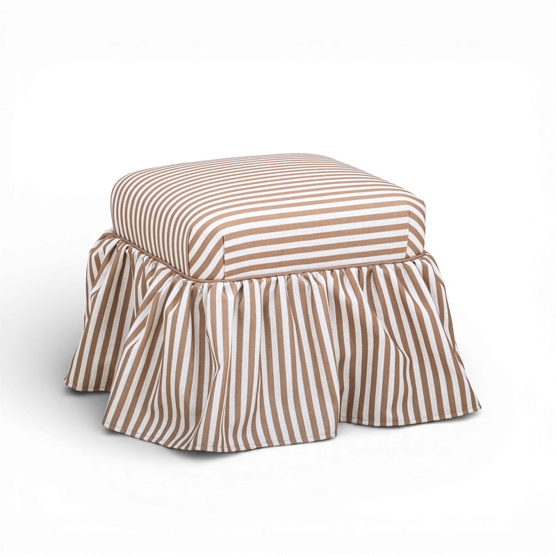 Gertrude Striped Performance Linen Skirted Ottoman - Brown