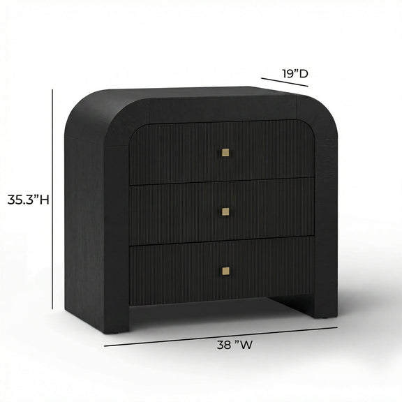 Hump 38" Arched 3-Drawer Bedside Chest - Black