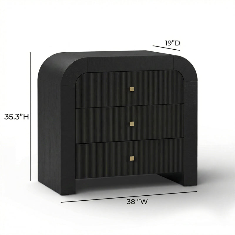 Hump 38" Arched 3-Drawer Bedside Chest - Black
