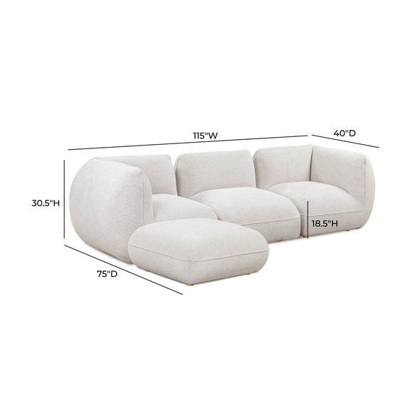 Arezza 4-Piece Stone White Contract-Grade Basketweave Chenille Modular Sectional
