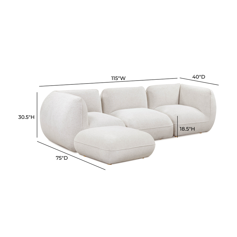 Arezza 4-Piece Stone White Contract-Grade Basketweave Chenille Modular Sectional