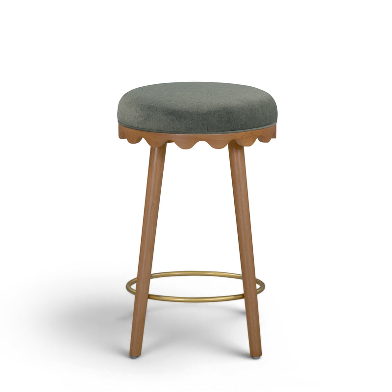 Oodle Performance Vegan Mohair Bar and Counter Stool - Green / Light Walnut / Counter Height
