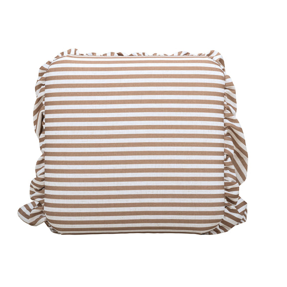 Gertrude Striped Performance Linen Skirted Ottoman - Brown