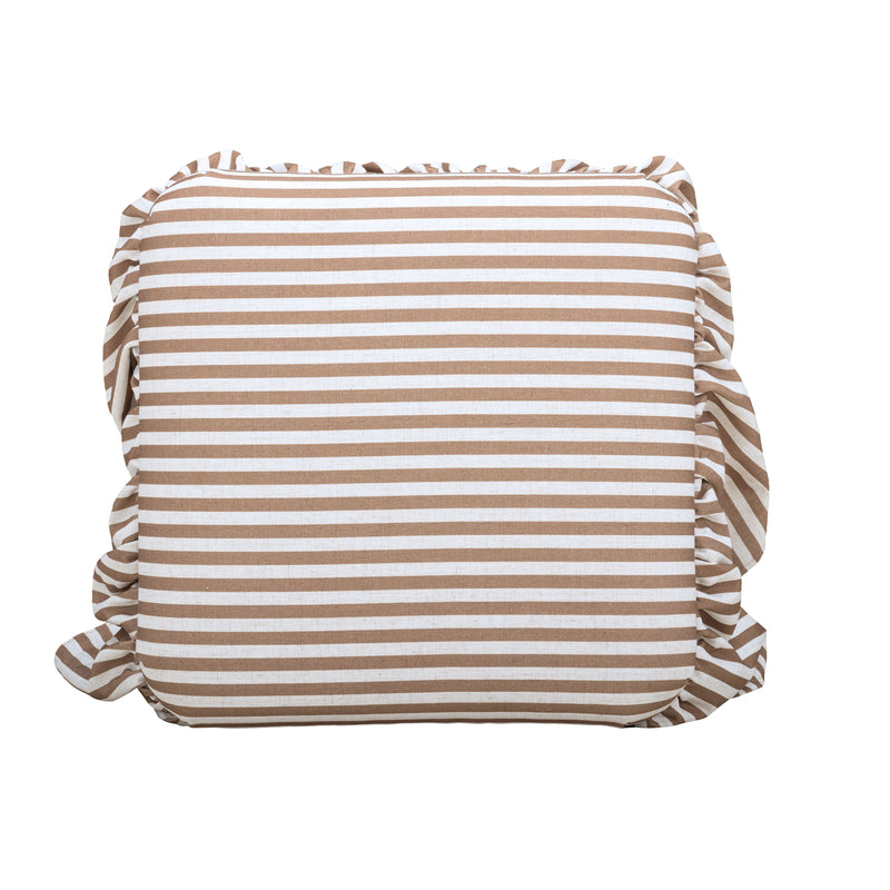 Gertrude Striped Performance Linen Skirted Ottoman - Brown