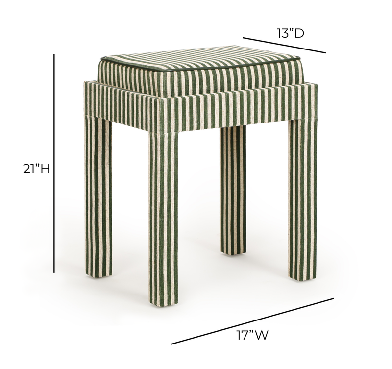 Kora Cotton Jute Contract-Grade Accent Stool - Green Stripes