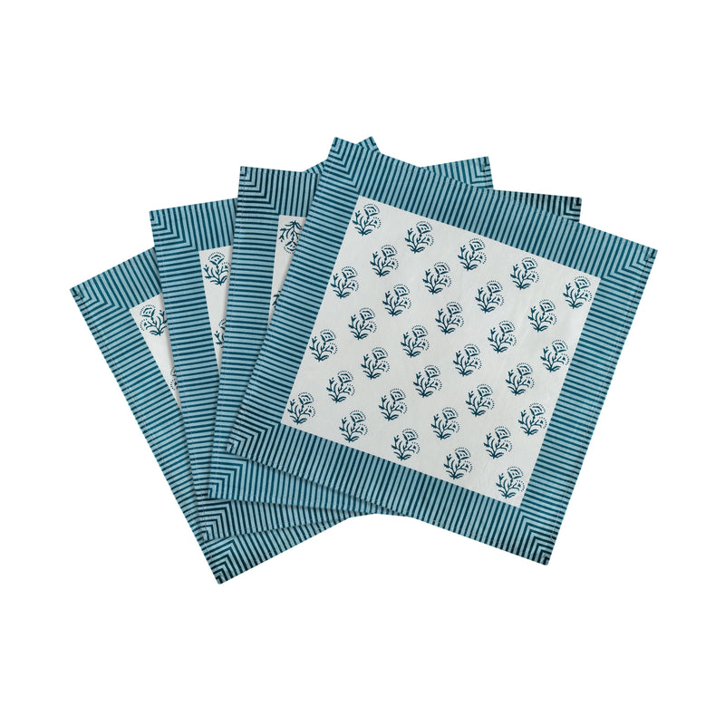 Crissy Cotton Canvas Printed Napkins - Set of 4 - Blue Vintage Floral