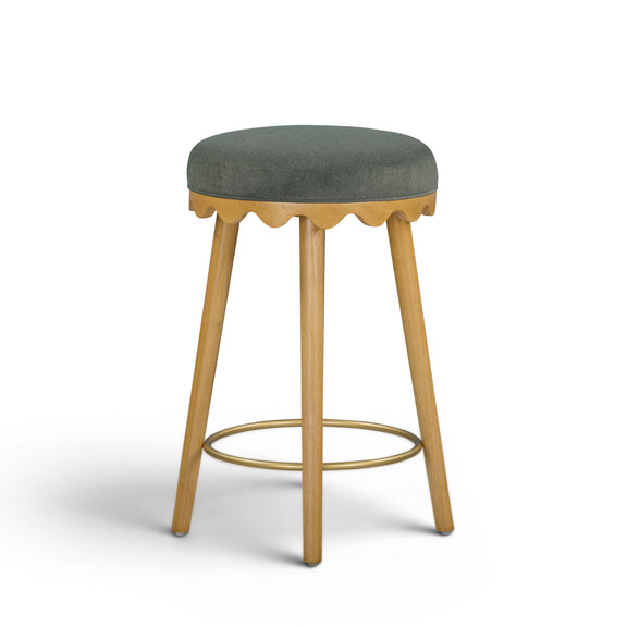 Oodle Performance Vegan Mohair Bar and Counter Stool - Green / Natural Ash / Counter Height