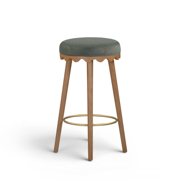 Oodle Performance Vegan Mohair Bar and Counter Stool - Green / Light Walnut / Bar Height