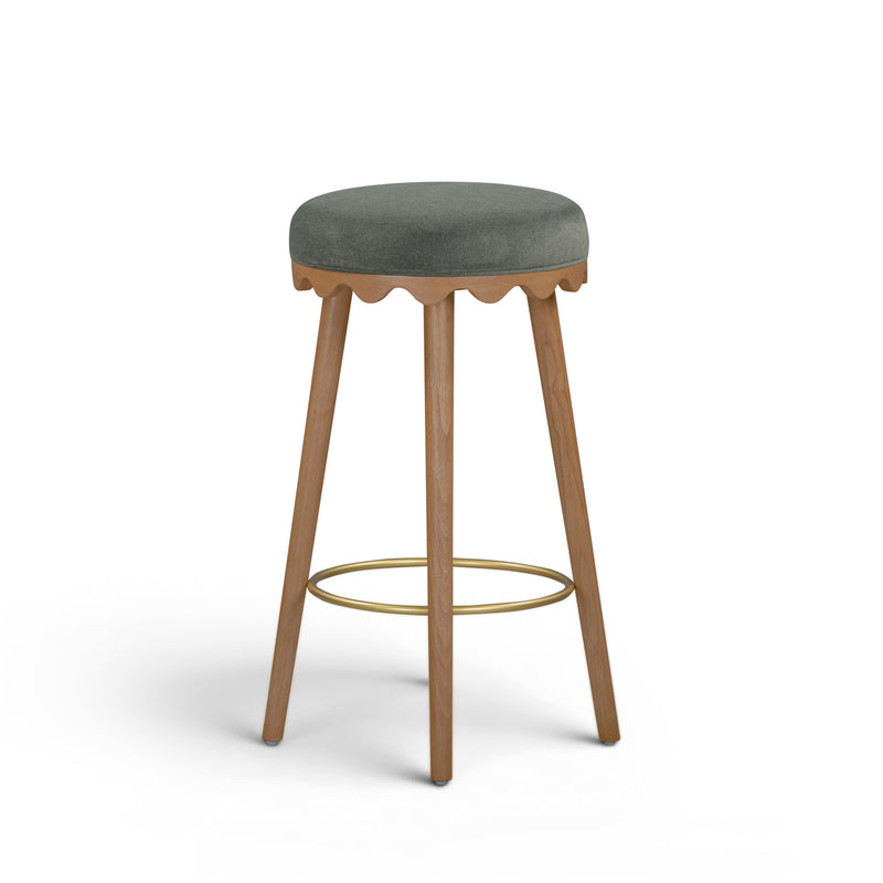 Oodle Performance Vegan Mohair Bar and Counter Stool - Green / Light Walnut / Bar Height