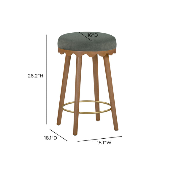 Oodle Performance Vegan Mohair Bar and Counter Stool - Green / Light Walnut / Counter Height