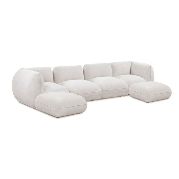 Arezza Stone White Contract-Grade Basketweave Chenille Modular U-Chaise Sectional