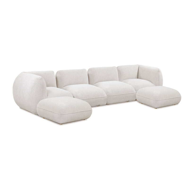 Arezza Stone White Contract-Grade Basketweave Chenille Modular U-Chaise Sectional