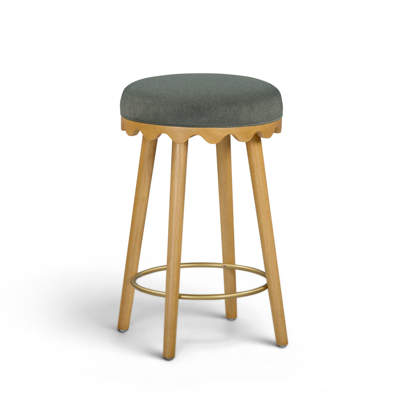 Oodle Performance Vegan Mohair Bar and Counter Stool - Green / Natural Ash / Counter Height
