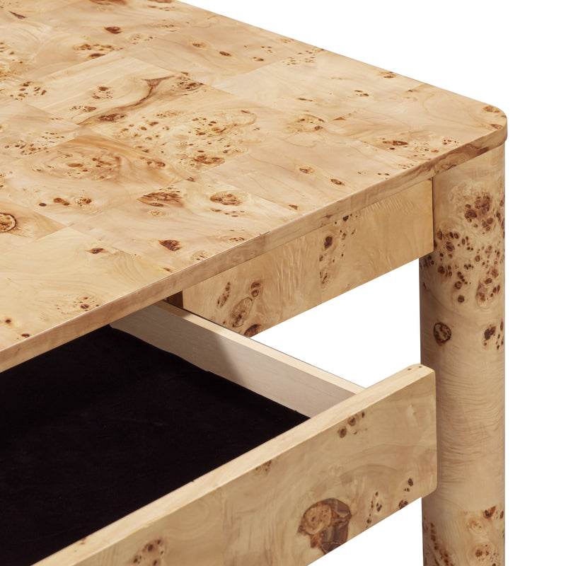 Berri 60" Natural Burl 3-Drawer Work Desk