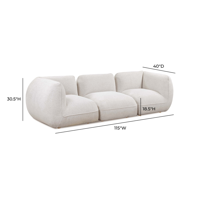 Arezza 115" Stone White Contract-Grade Basketweave Chenille Modular Sofa