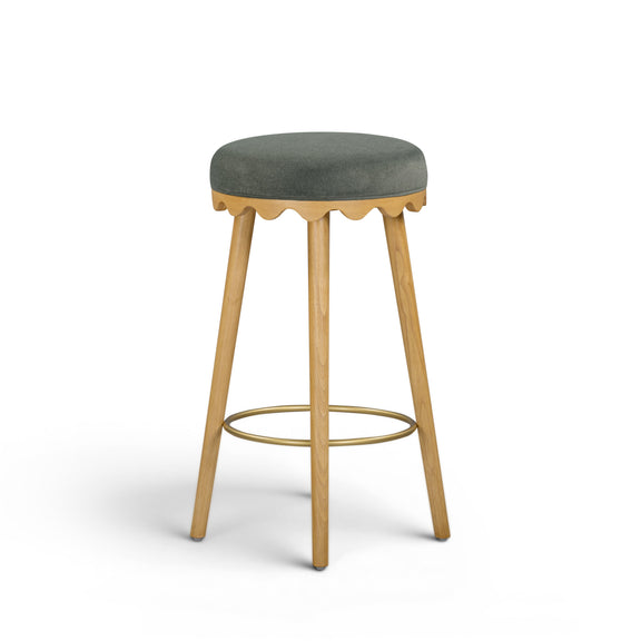 Oodle Performance Vegan Mohair Bar and Counter Stool - Green / Natural Ash / Bar Height