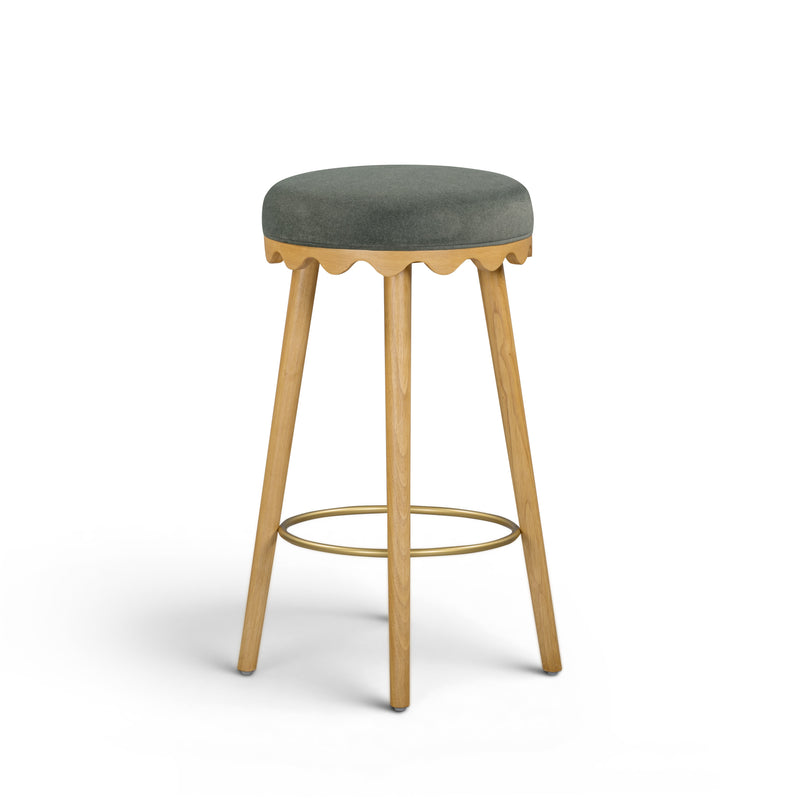 Oodle Performance Vegan Mohair Bar and Counter Stool - Green / Natural Ash / Bar Height