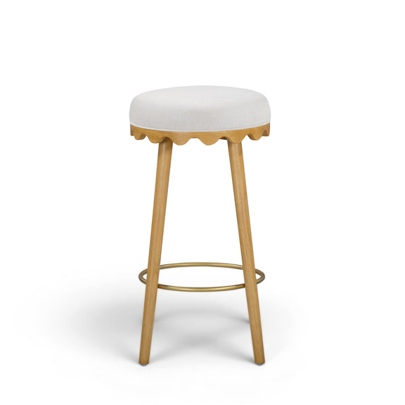 Oodle Performance Vegan Mohair Bar and Counter Stool - Cream / Natural Ash / Bar Height
