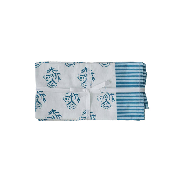 Crissy Cotton Canvas Printed Napkins - Set of 4 - Blue Vintage Floral