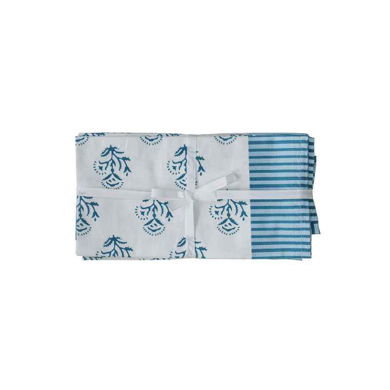 Crissy Cotton Canvas Printed Napkins - Set of 4 - Blue Vintage Floral