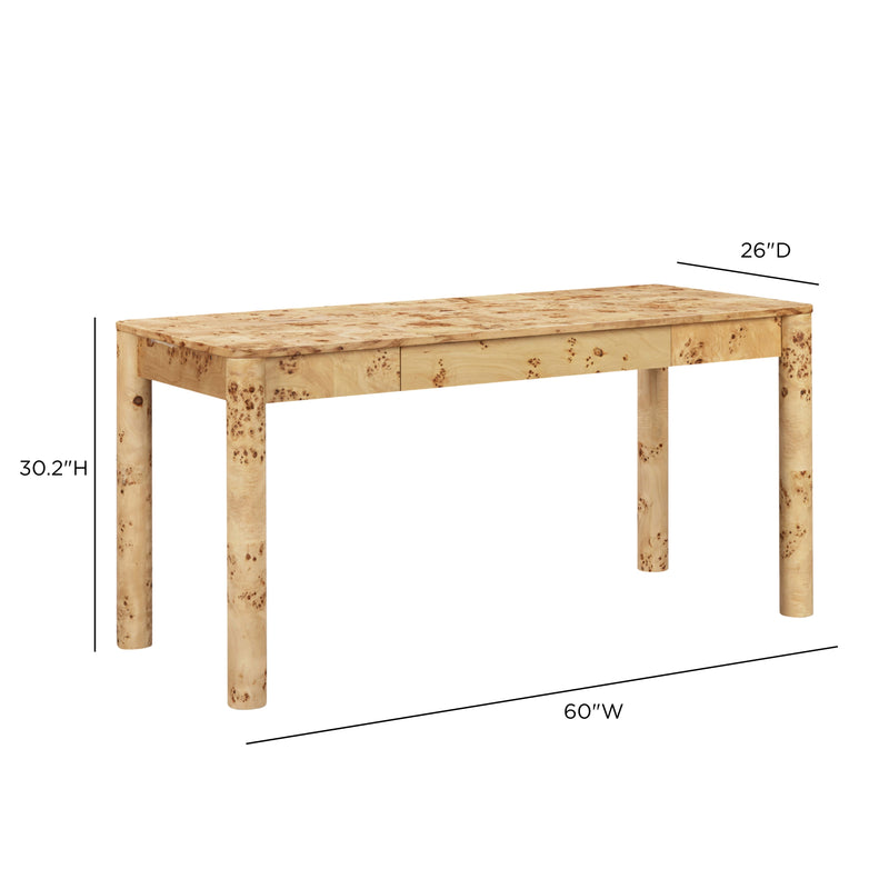 Berri 60" Natural Burl 3-Drawer Work Desk