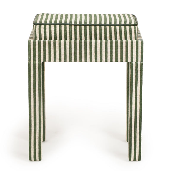 Kora Cotton Jute Contract-Grade Accent Stool - Green Stripes