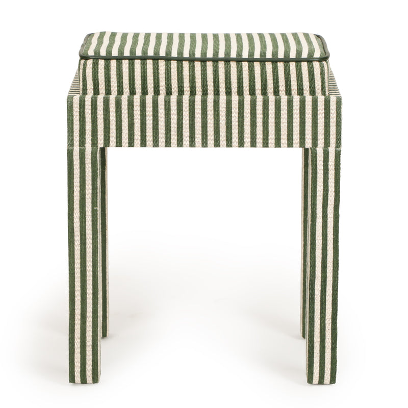 Kora Cotton Jute Contract-Grade Accent Stool - Green Stripes