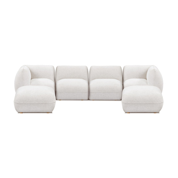 Arezza Stone White Contract-Grade Basketweave Chenille Modular U-Chaise Sectional