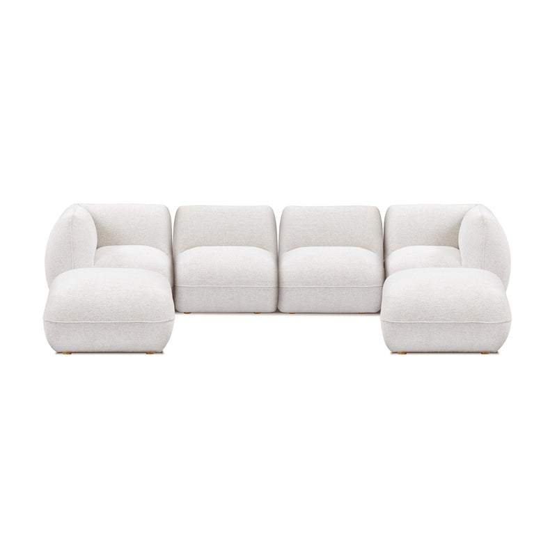 Arezza Stone White Contract-Grade Basketweave Chenille Modular U-Chaise Sectional