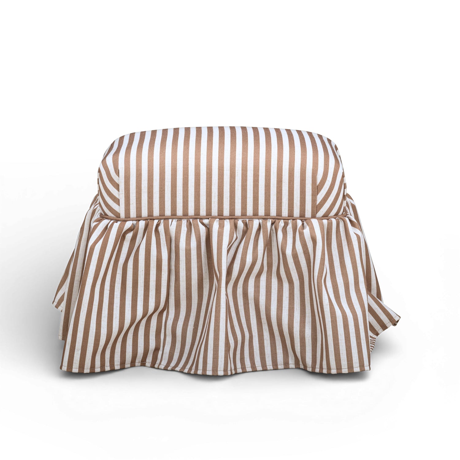 Gertrude Striped Performance Linen Skirted Ottoman - Brown