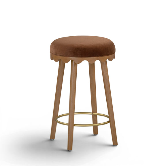 Oodle Performance Vegan Mohair Bar and Counter Stool - Bronze / Light Walnut / Counter Height