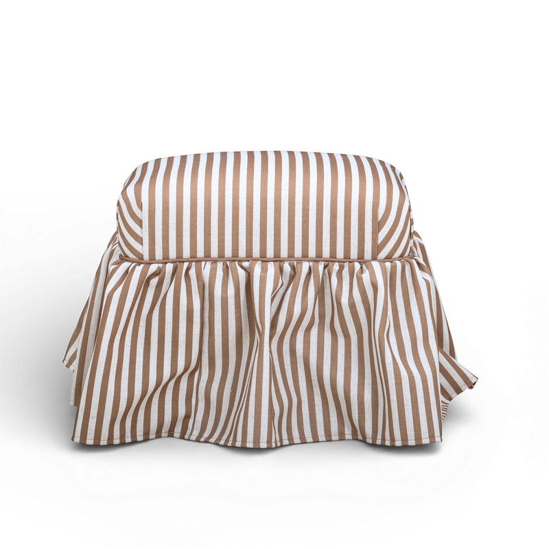 Gertrude Striped Performance Linen Skirted Ottoman - Brown
