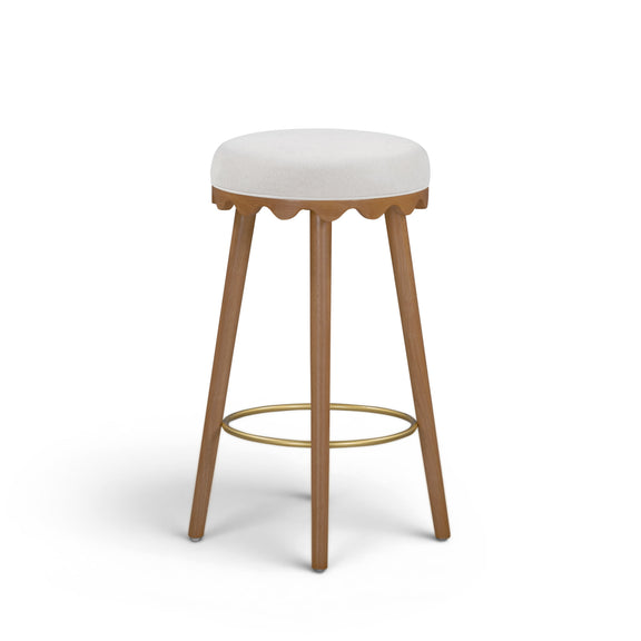 Oodle Performance Vegan Mohair Bar and Counter Stool - Cream / Light Walnut / Bar Height
